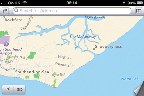 iOS6 Maps of Southend area iOS6 Maps of Southend area - Example 2