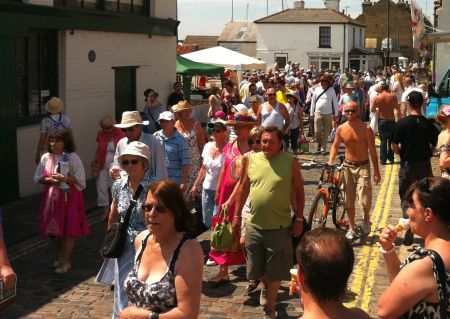 Crowds following the parade