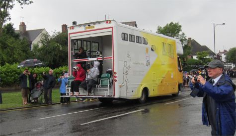 The BBC bus, filming and streaming the torch