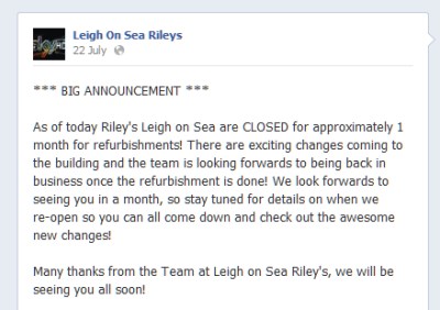 Rileys Facebook Message - July 2013