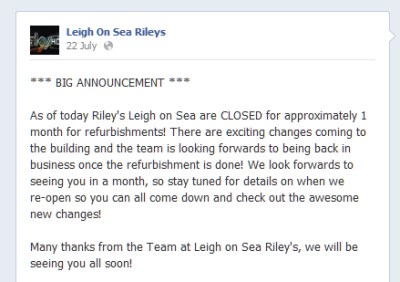 The Fate of Rileys Superbowl, Leigh-on-Sea